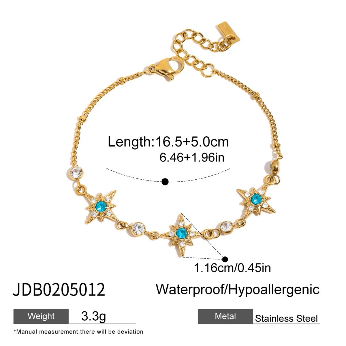 Celestial Star and Moon Double 18K Gold Bracelet