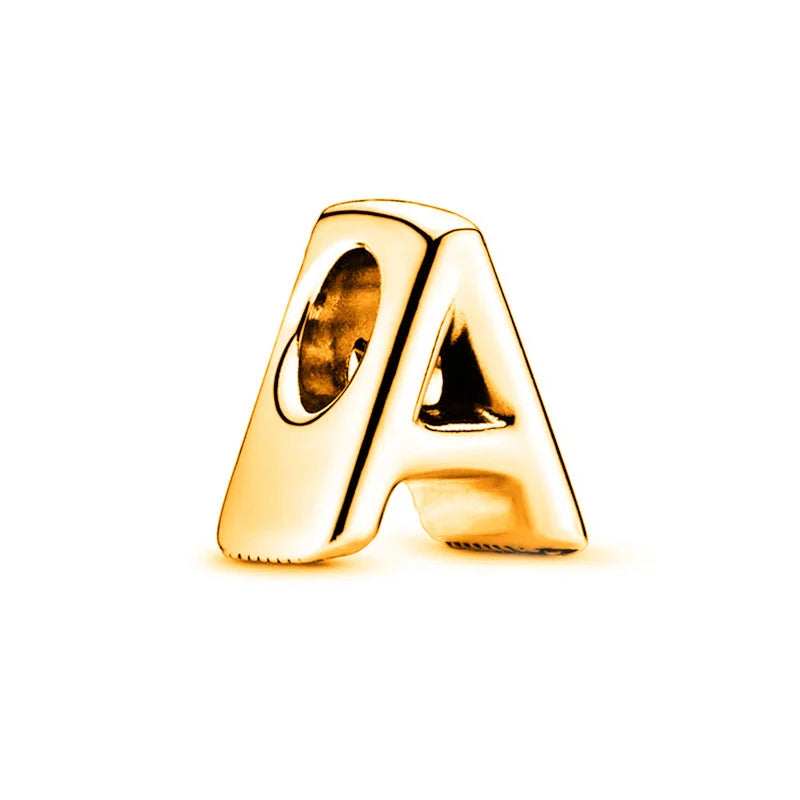 Beautiful Solid Gold plated 26 Letters A-Z Glossy Charm Beads