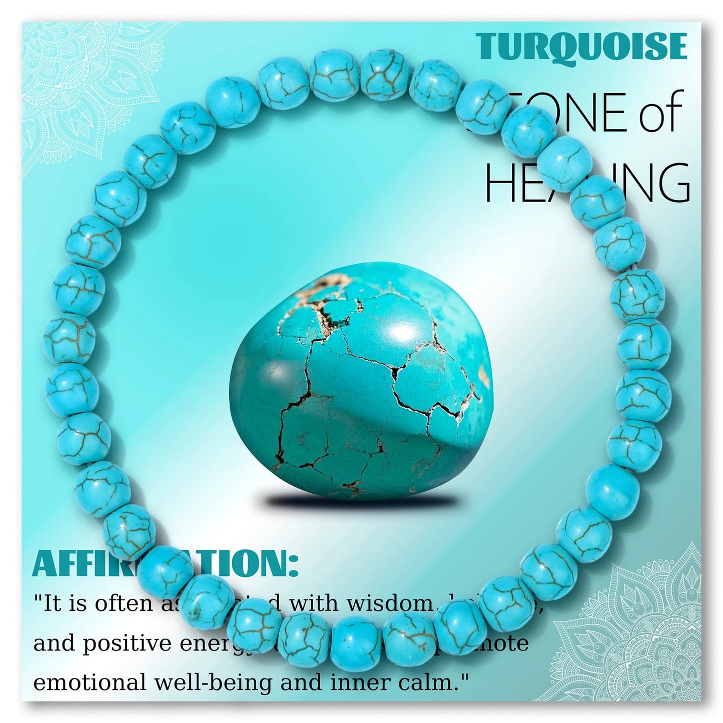 Natural Blue Turquoises Smooth Round Beaded Bracelets with Card