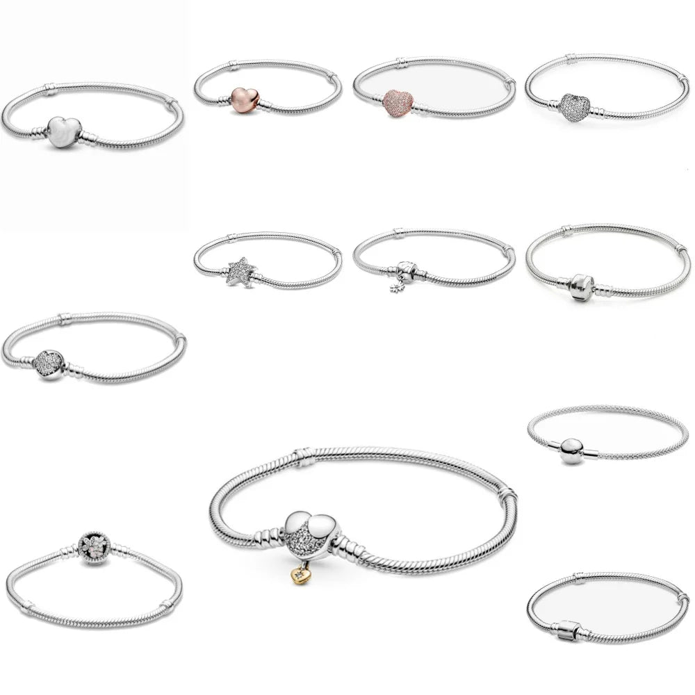European Heart Round Clasp Clip Snake Chain Bracelet