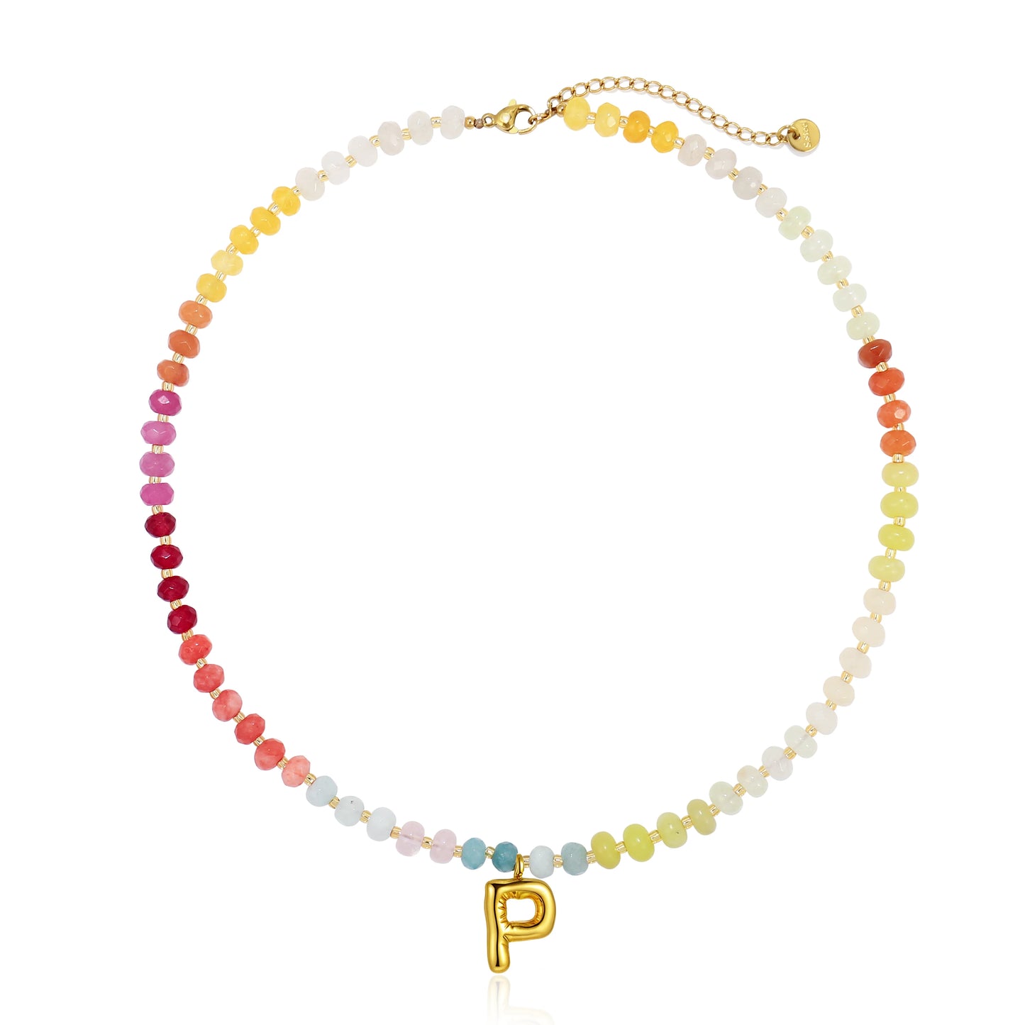 Alphabet Rainbow Colored Natural Stone Pendant Necklace