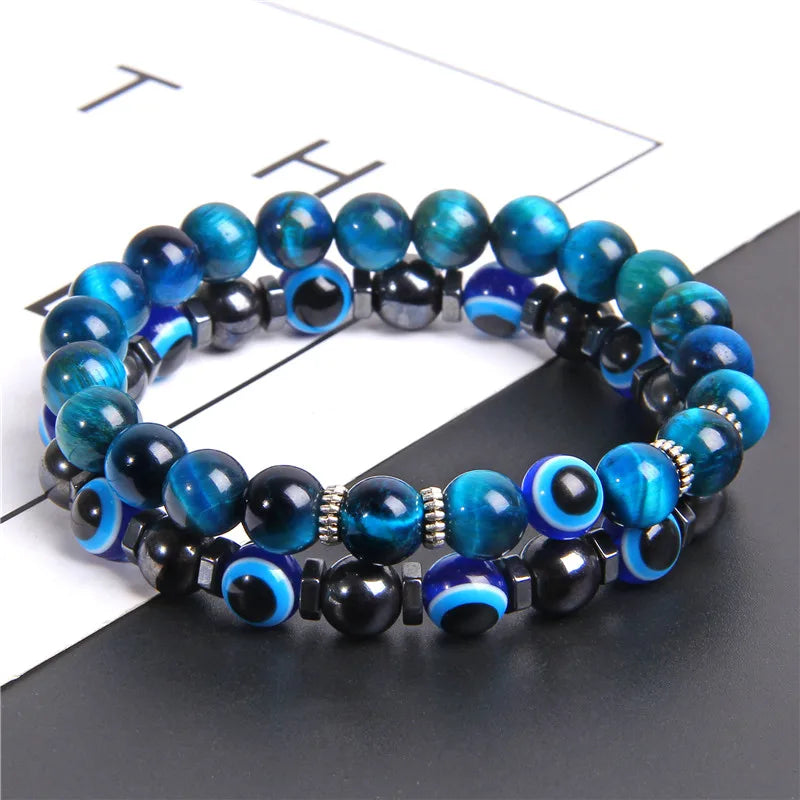 Lucky Blue Evil Eye Beads Bracelet Set