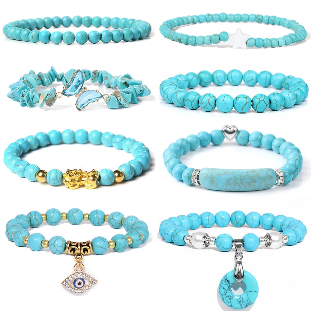 New Blue Turquoises Stone Charm Series Bracelets
