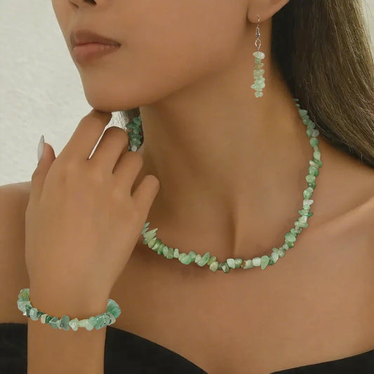 Gorgeous Natural Stone Crystal Bead Necklace Earrings Bracelet Jewelry Set