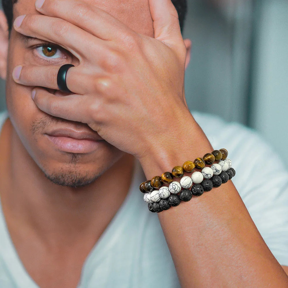 Grainy Gravel Marble Natural Stone Bracelet Sets