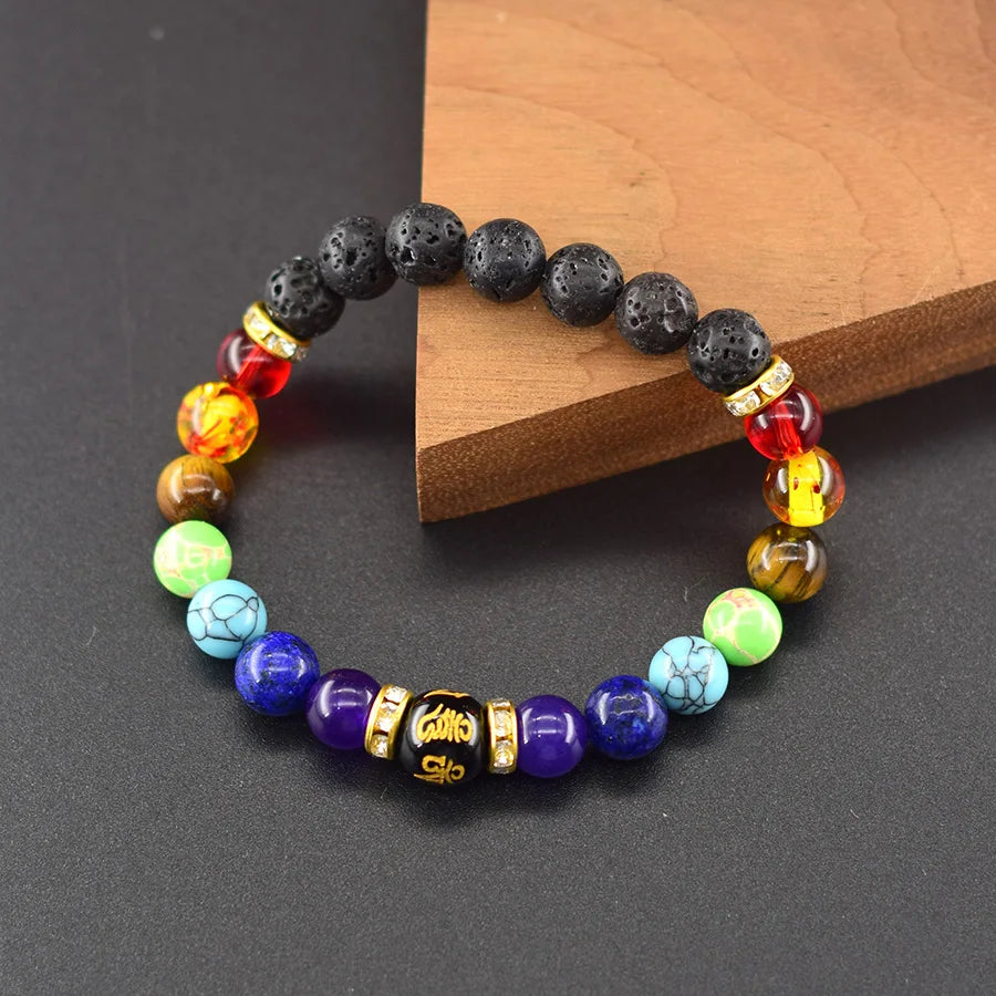 Cosmic Chakra Natural Crystal Healing Rainbow 7 Color Bracelet