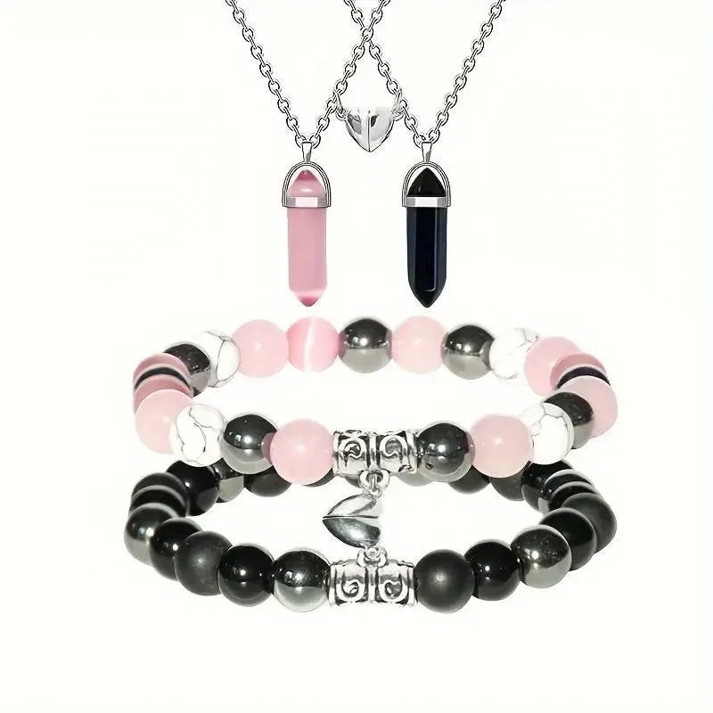 Heart To Heart Natural Stone Bullet Crystal Necklace & Bracelet