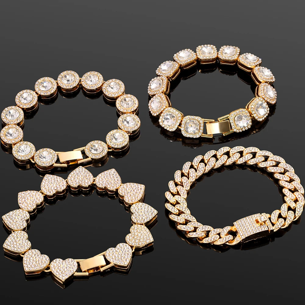 South Beach Miami Iced Out Cuban Link Bracelet 4Pcs Setss