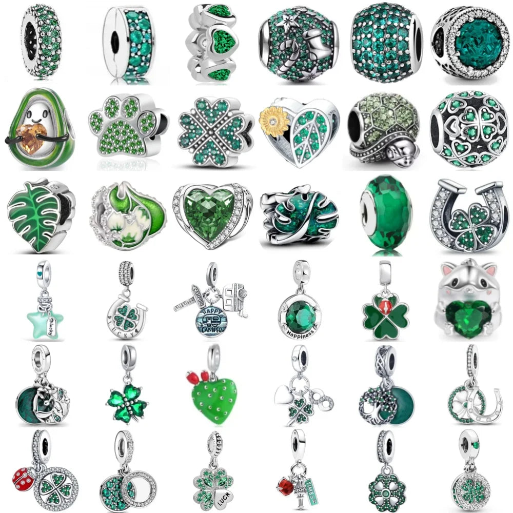 Green Clover Bead European Charms Pendant