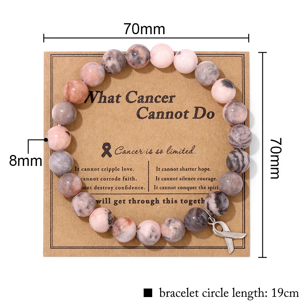 Beautiful Pink Ribbon Charm Breast Cancer Awareness Beads Bracelets