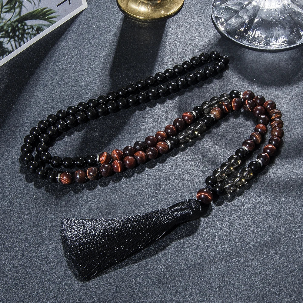 Red Tiger Eye Black Onyx Beaded Necklace Jewelry Set