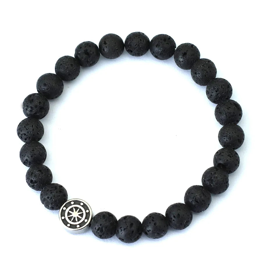 Viking Pirate Compass & Anchor Genuine Natural Stone Bracelet
