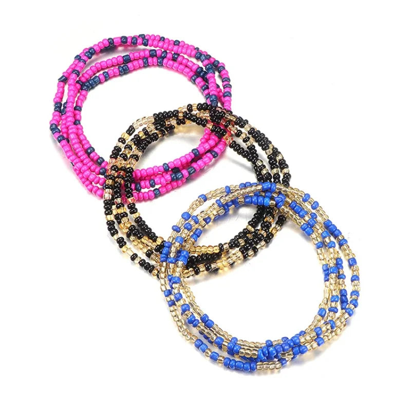 Colorful Rice Bead Anklet and Waist Bracelet Chains Sets