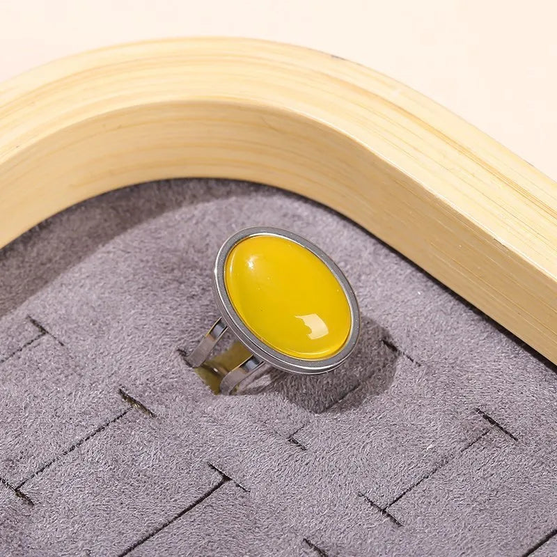 Natural Stone Oval Healing Crystal Rings