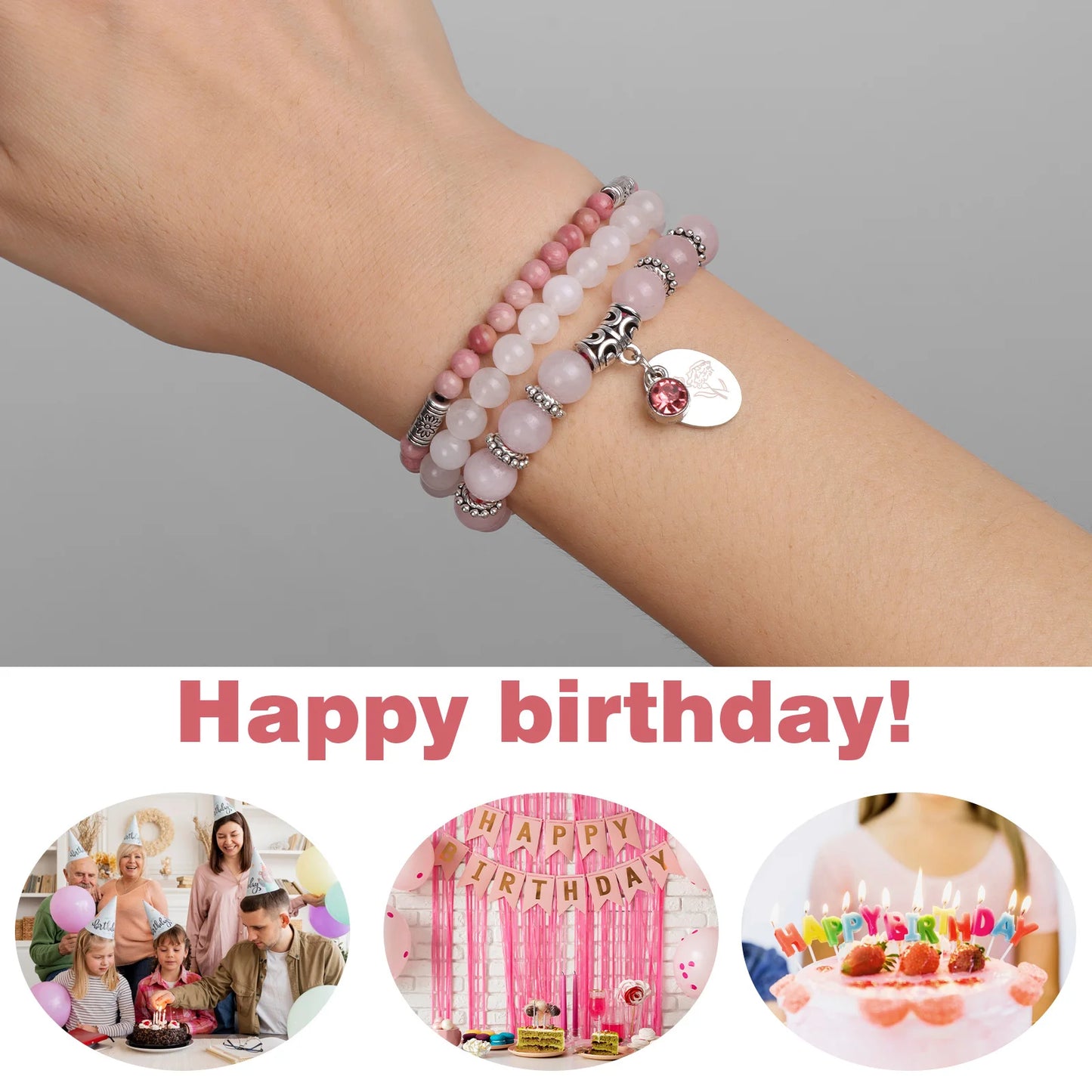 Birthstone Rose Sunflower Beaded Bracelet Sets