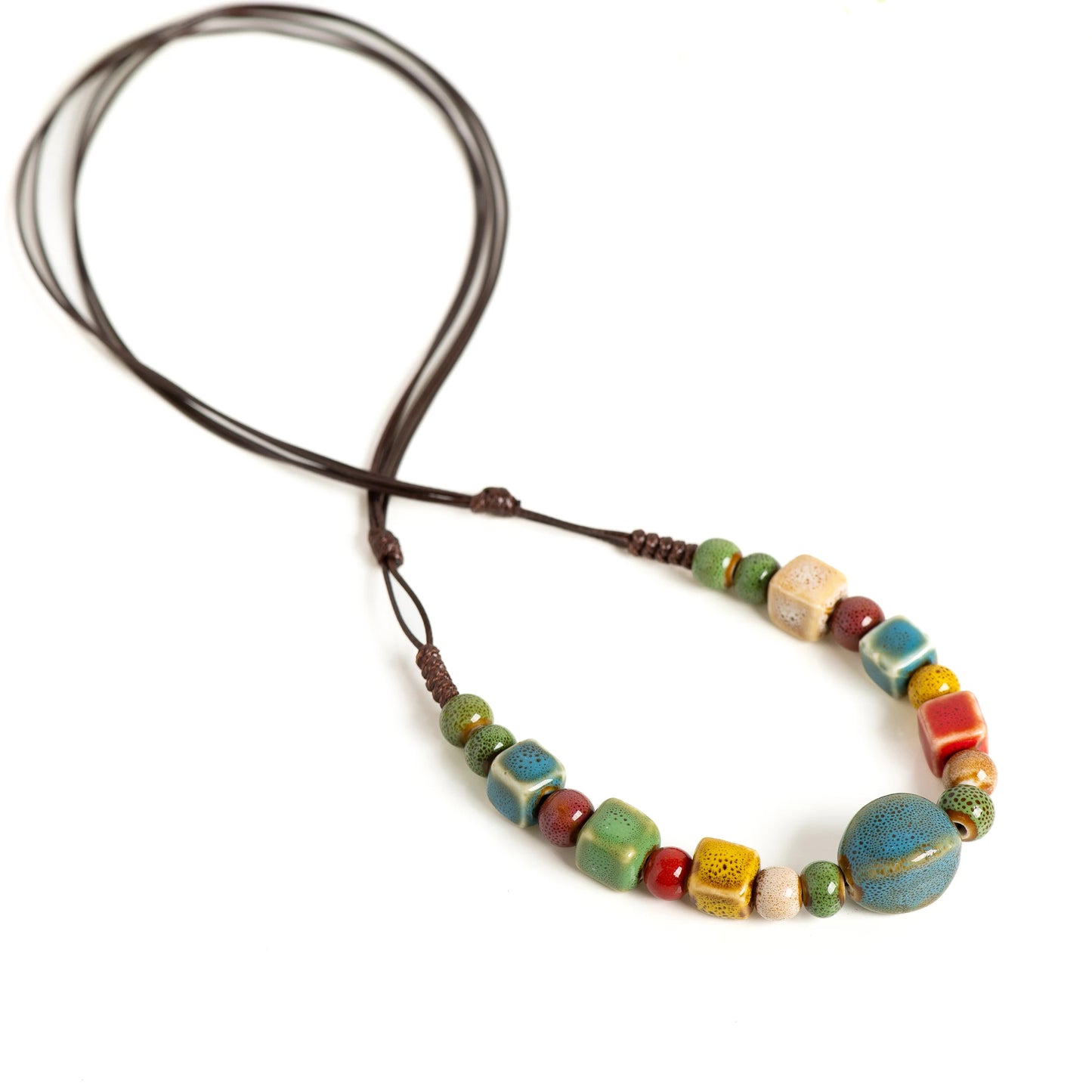 Simple Long Pendant Ceramic Beaded Necklace