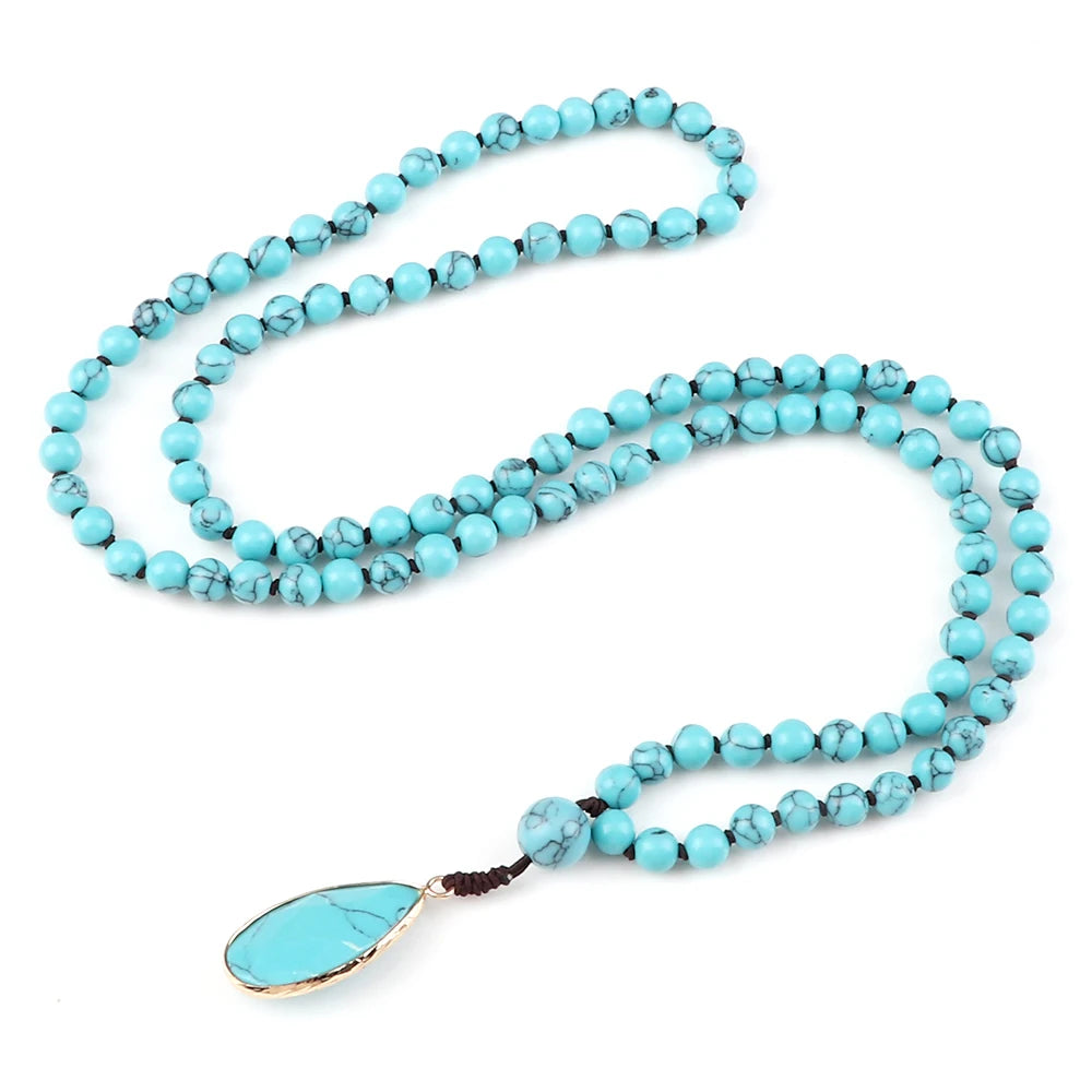 Sky Blue Water Drop Pendant Blue Stone Beaded Necklace