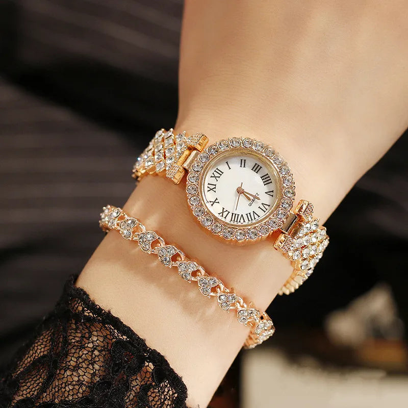 Rose Gold Elegant Quartz Diamond Wristwatch Sets