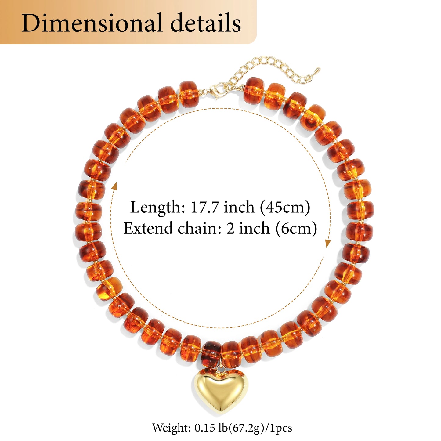 Colorful Crystal Beaded Choker Necklace 14K Gold Plated Heart Pendant