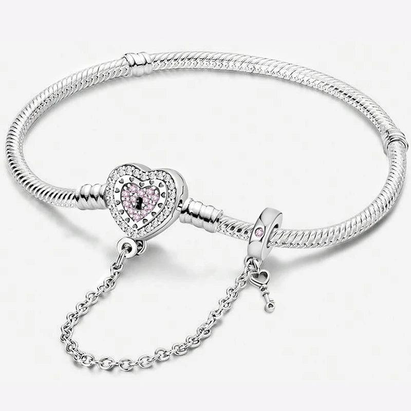 Sweet Love Heart Charm Platinum Bracelet