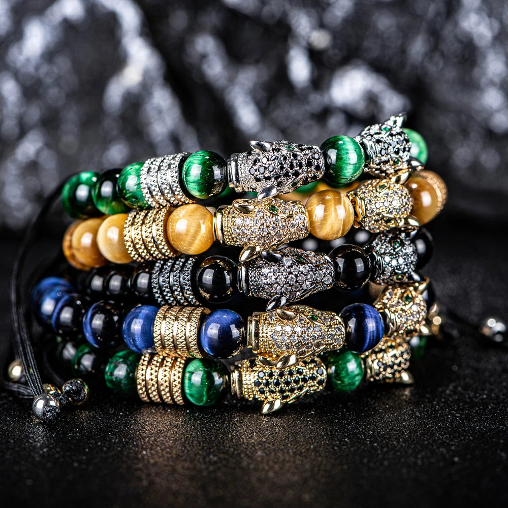 Luxury Double Leopard Head Healing Lucky Tiger's Eye Bracelets