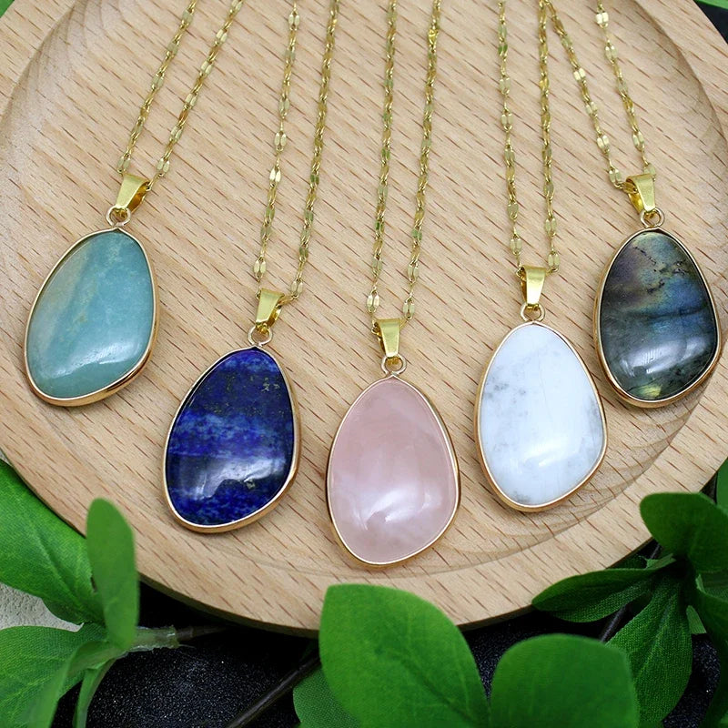 Gold Crystal Water Drop Pendant Necklace