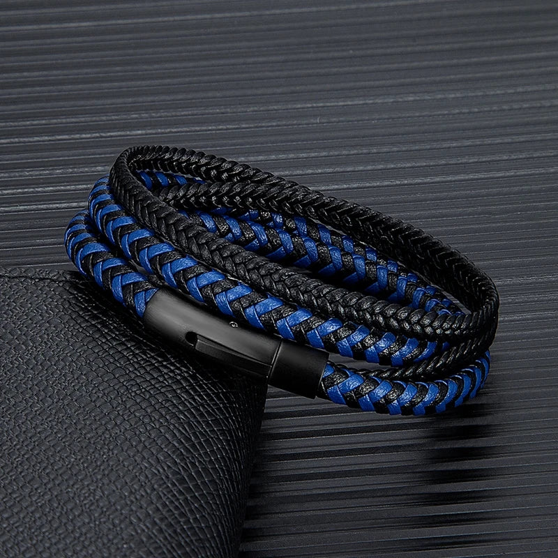 Simple Men Double Layer Leather Bracelet