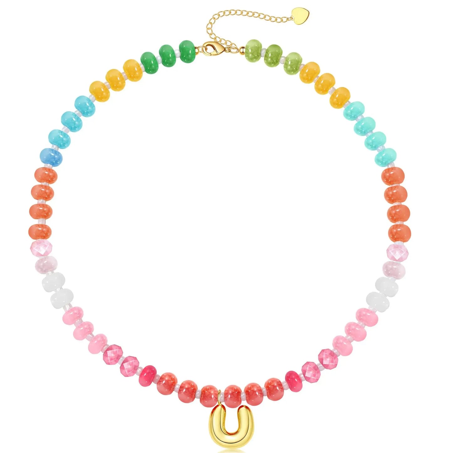 Passion Fruit Colorful Initial Natural Stone Necklaces
