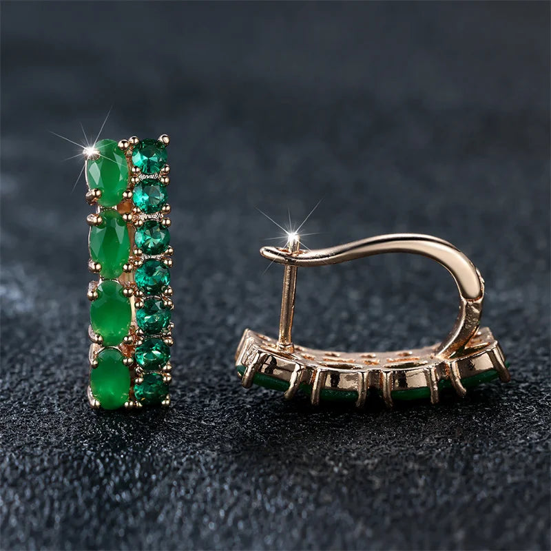 Royal Green Oval Gold Charmed Clip Earrings