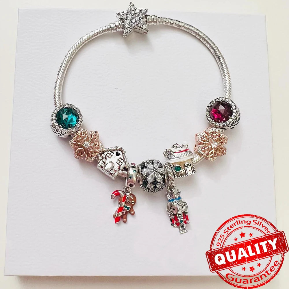 Gorgeous Rose Gold Dangle Charms Bracelet Fit Pieces