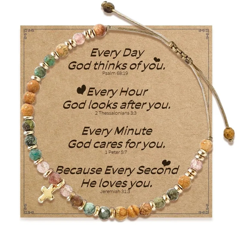Dainty Cross Inspirational Religious Natural Stone Bracelets