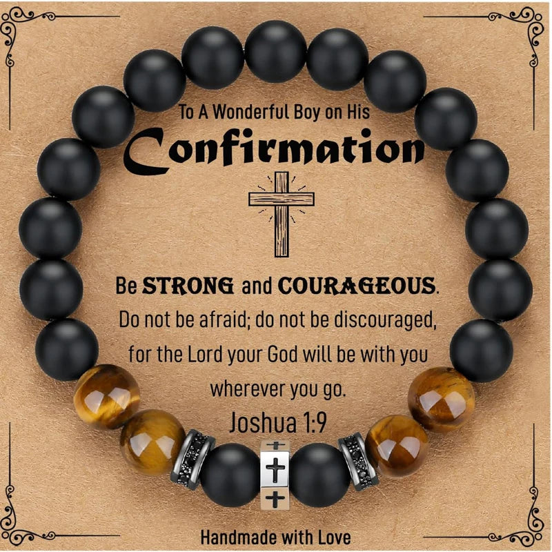Black Onyx Tiger Eye Divine Protection Cross Bracelet