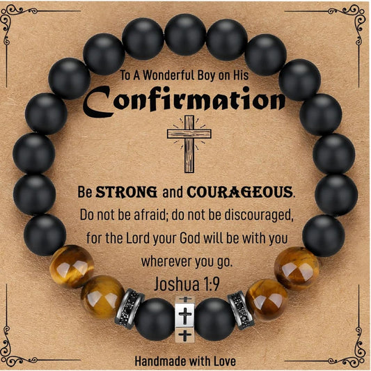 Black Onyx Tiger Eye Divine Protection Cross Bracelet