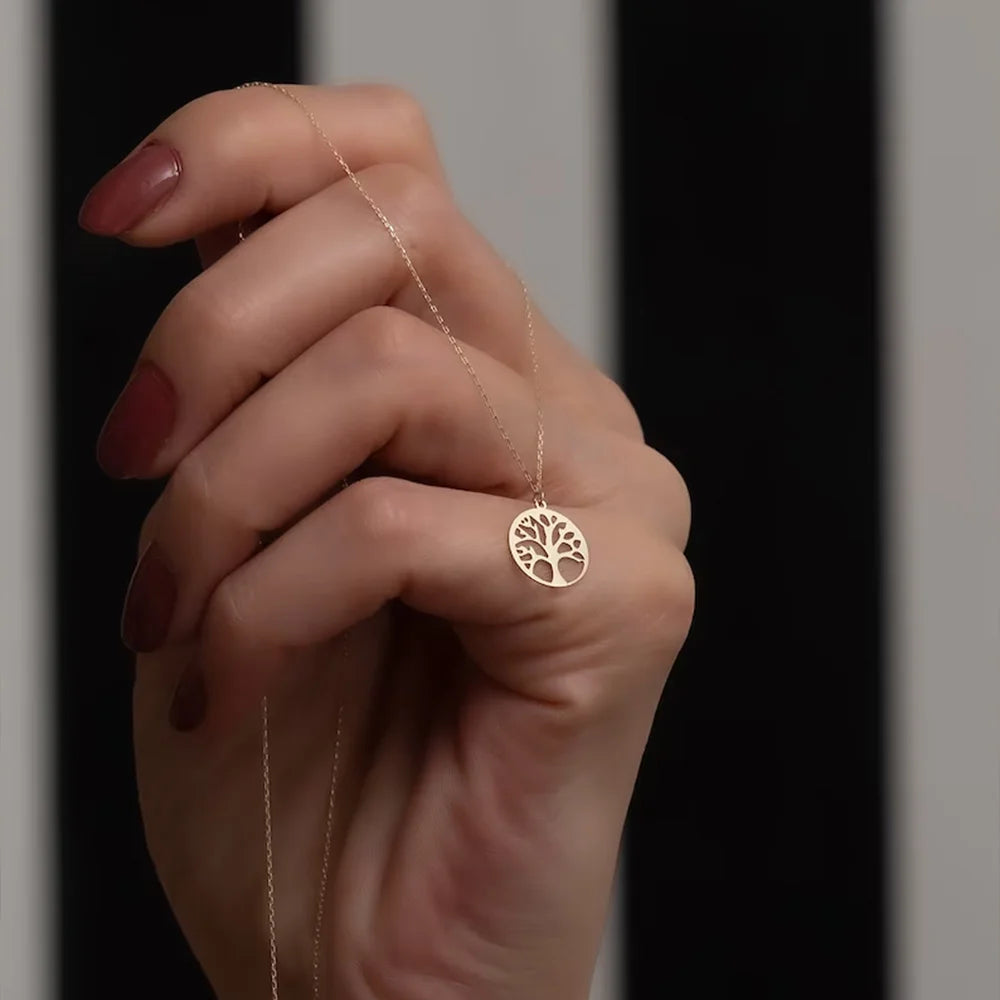 Round Tree of Life Pendant Classic Hollow Necklace