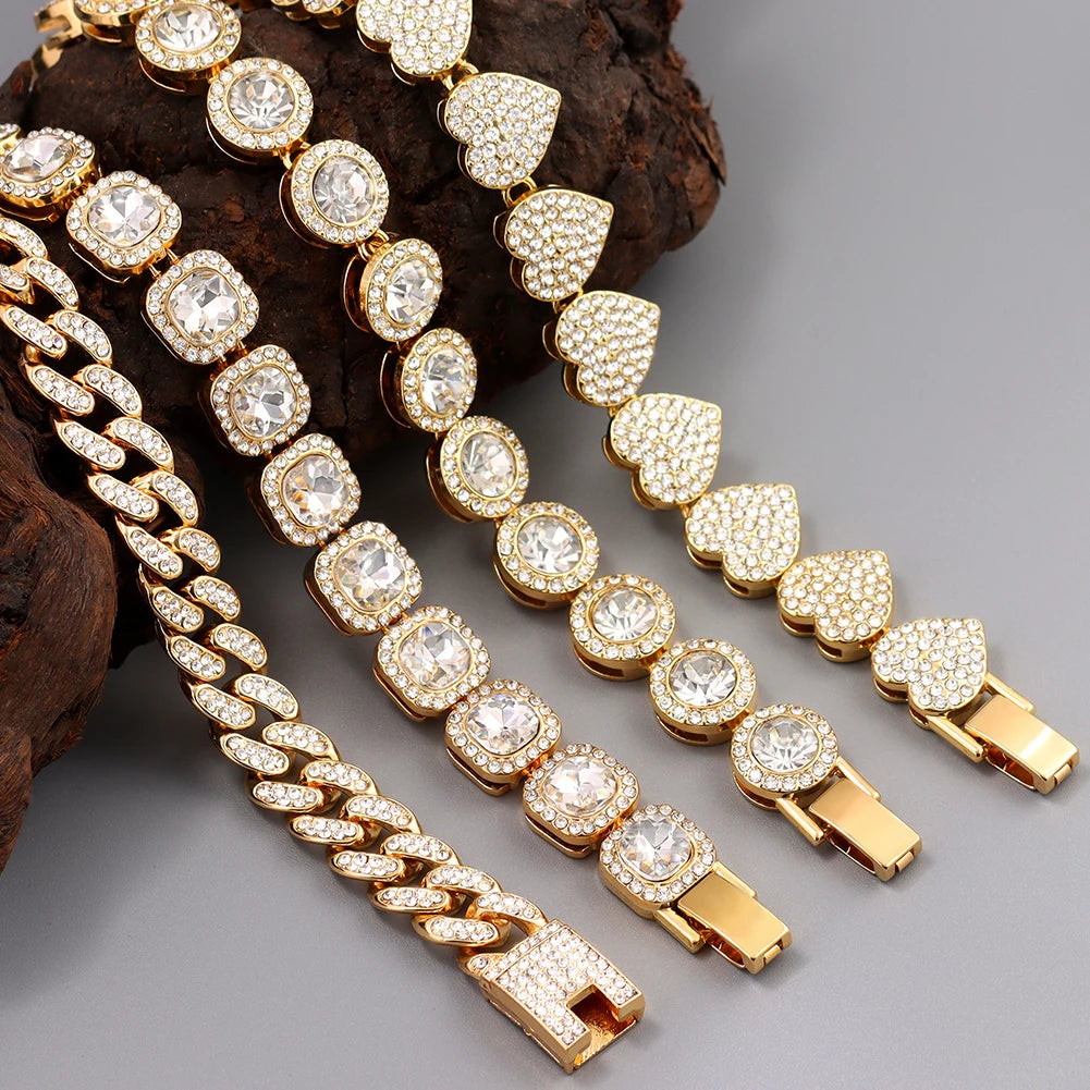South Beach Miami Iced Out Cuban Link Bracelet 4Pcs Setss