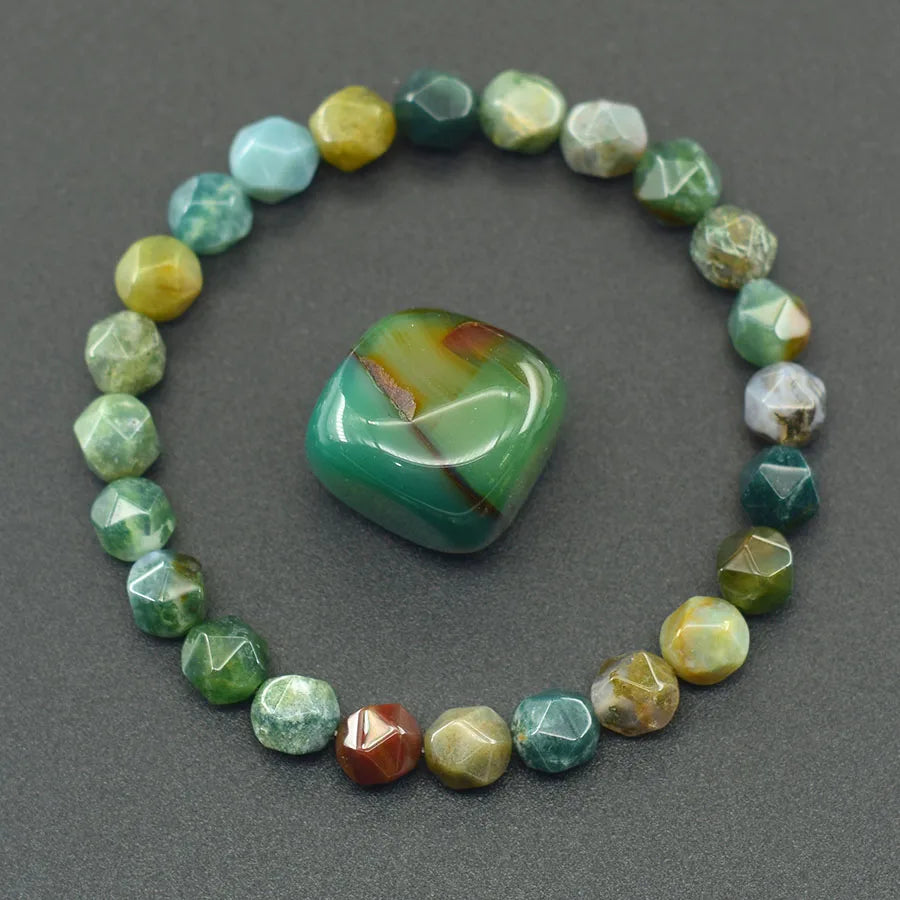 Colorful Indian Agate Bead Crystal Bracelet