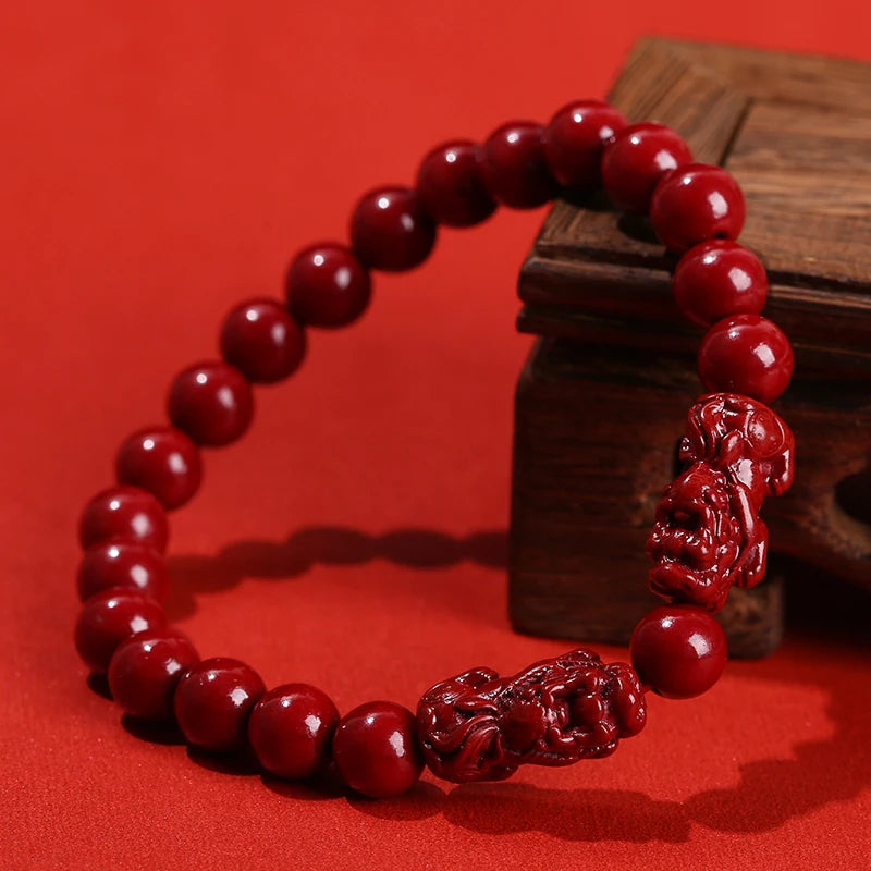 Royal Red Natural Cinnabar Protection Crystal Carved Vintage Bracelets