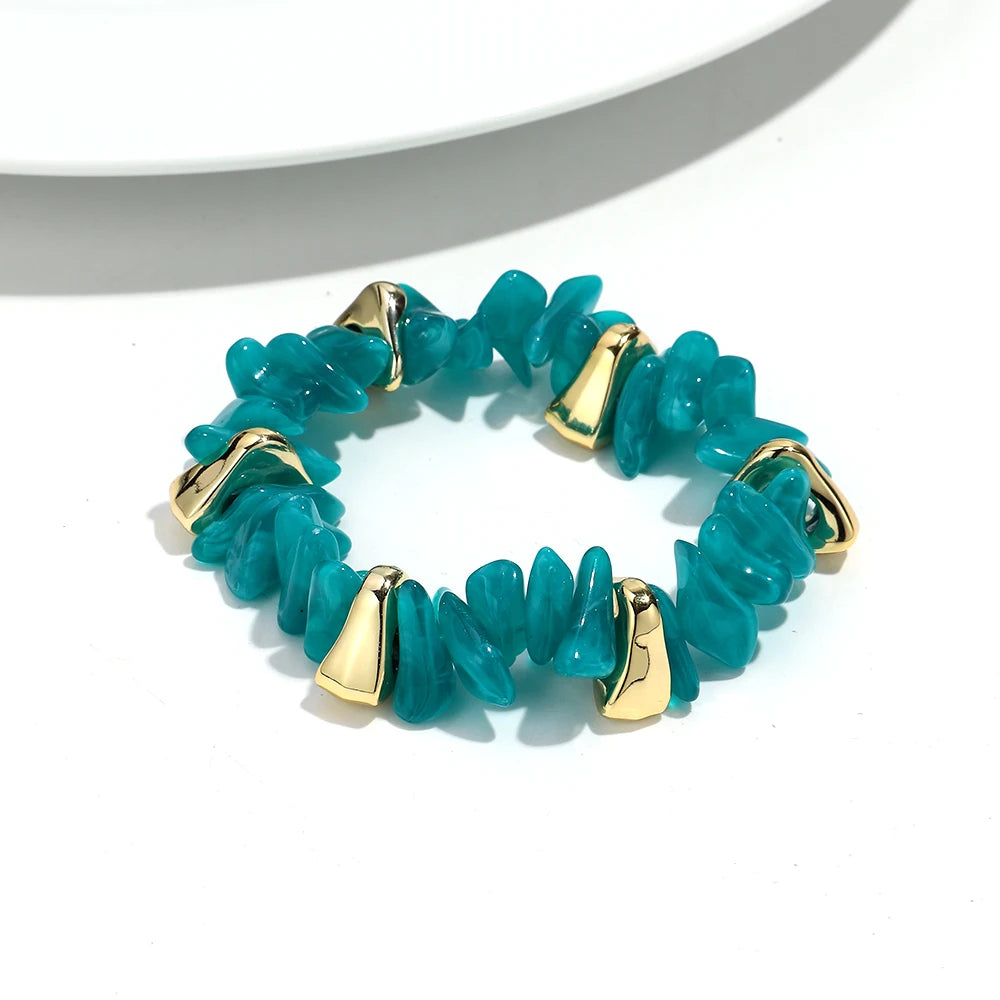 Gold Colorful Chip Stone Beads Necklace Bracelet Sets