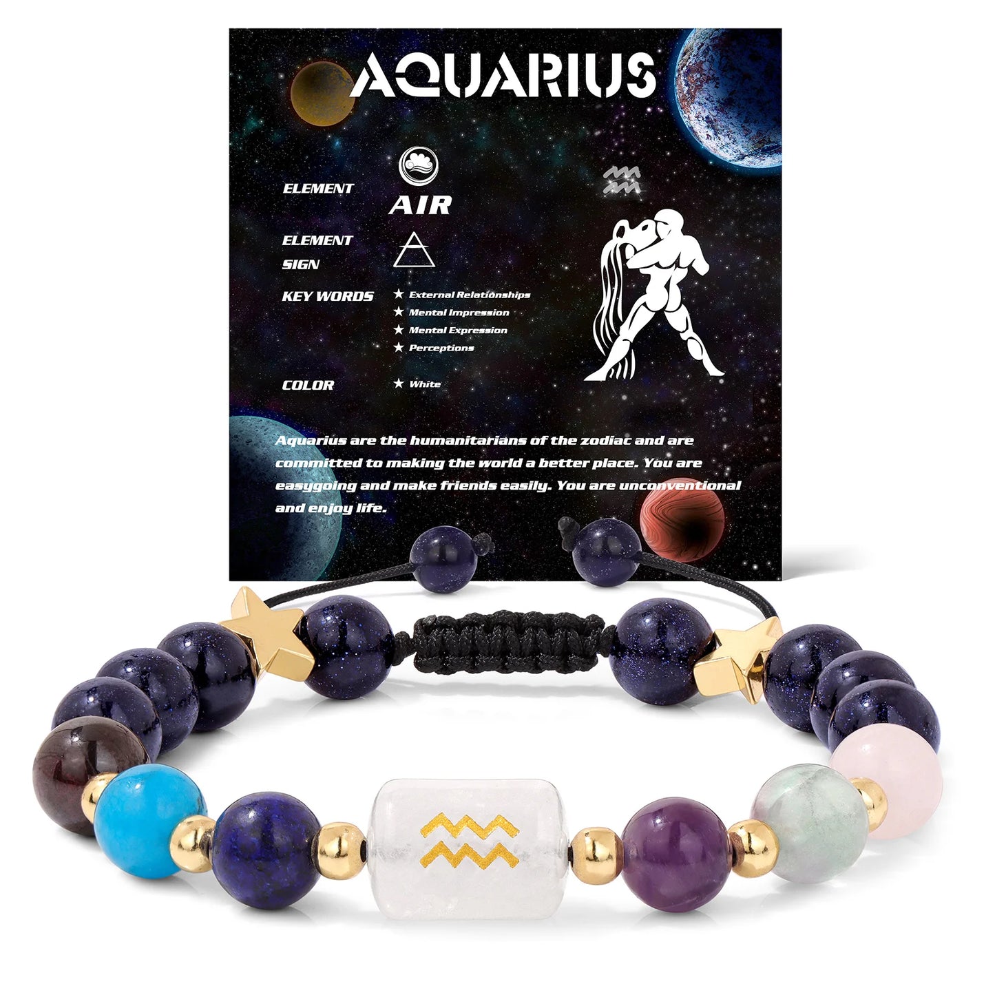 Personalized 12 Zodiac Natural Stone Crystal Beads Bracelet