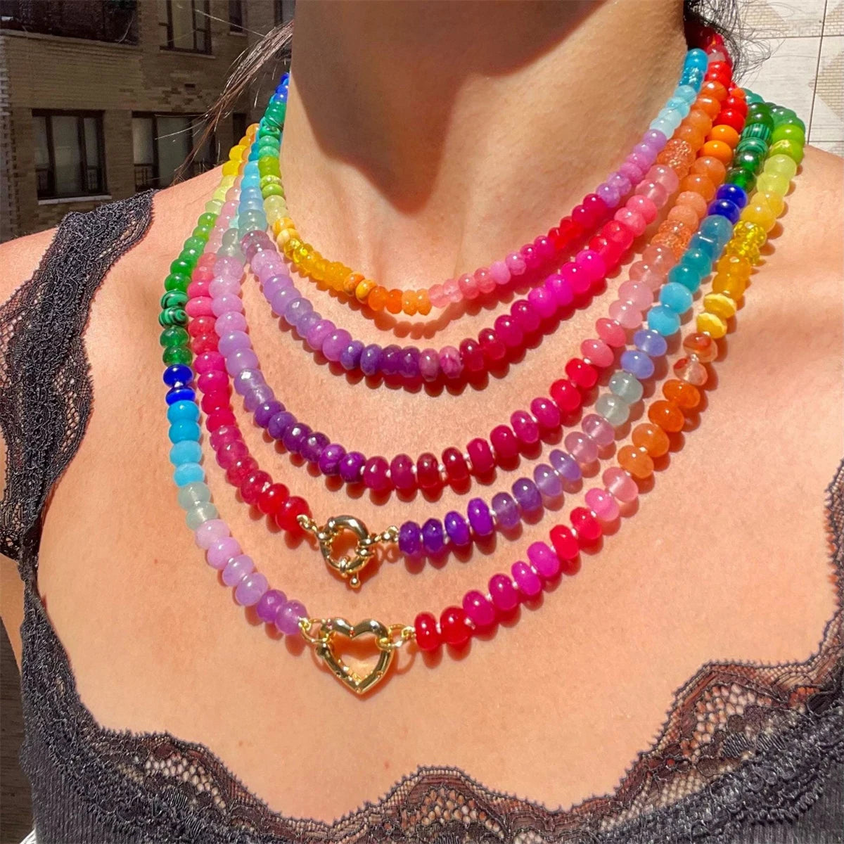 Candy Color Bright Charm Natural Stone Dopamine Necklace