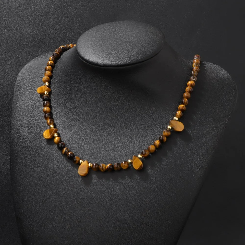 Tear Drop Crystal Colorful Natural Stone Necklace