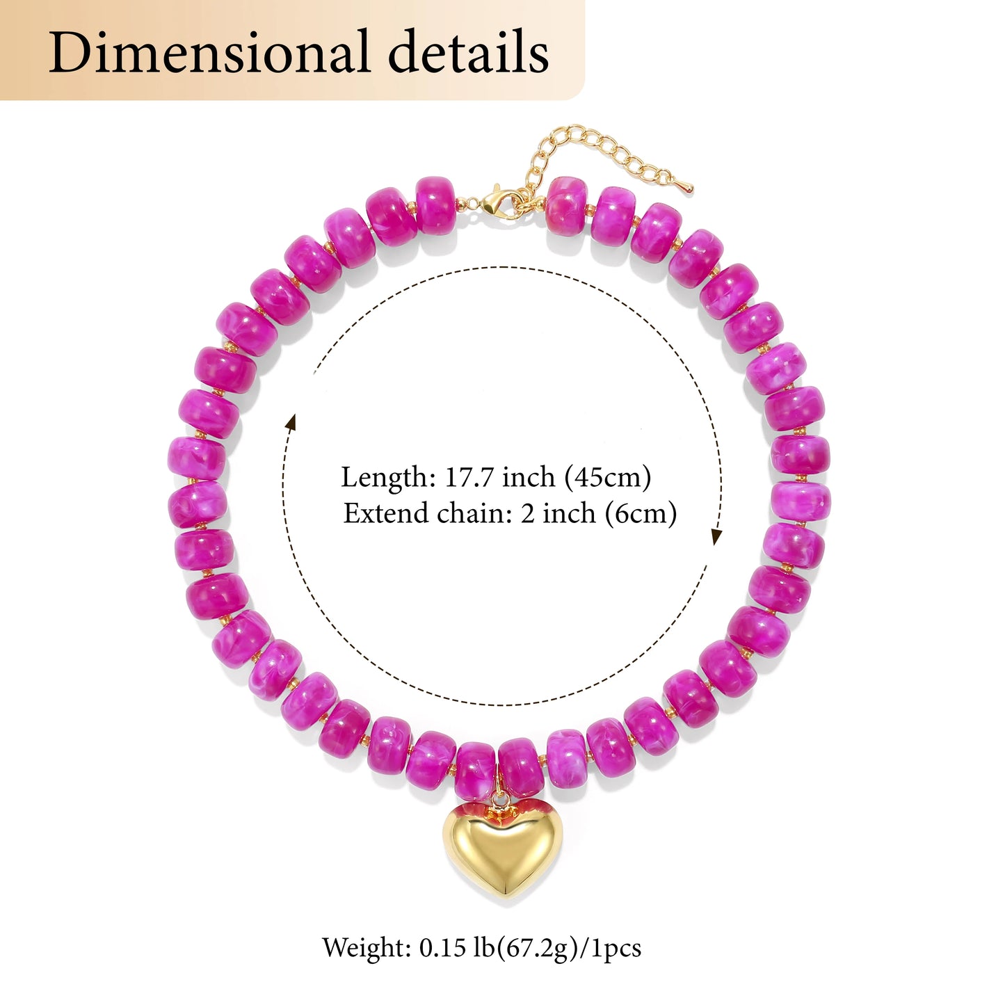 Colorful Crystal Beaded Choker Necklace 14K Gold Plated Heart Pendant