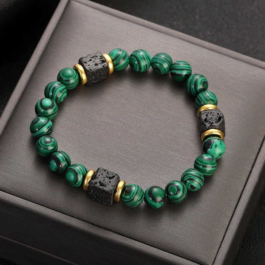 Multicolored Brick Malachite Healing Lava Beads Bracelets
