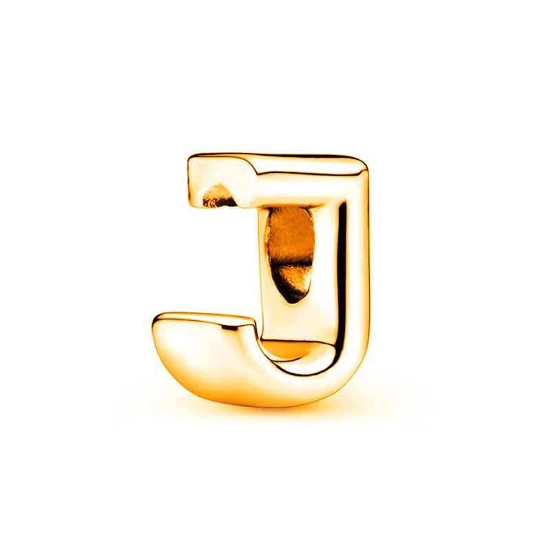 Beautiful Solid Gold plated 26 Letters A-Z Glossy Charm Beads