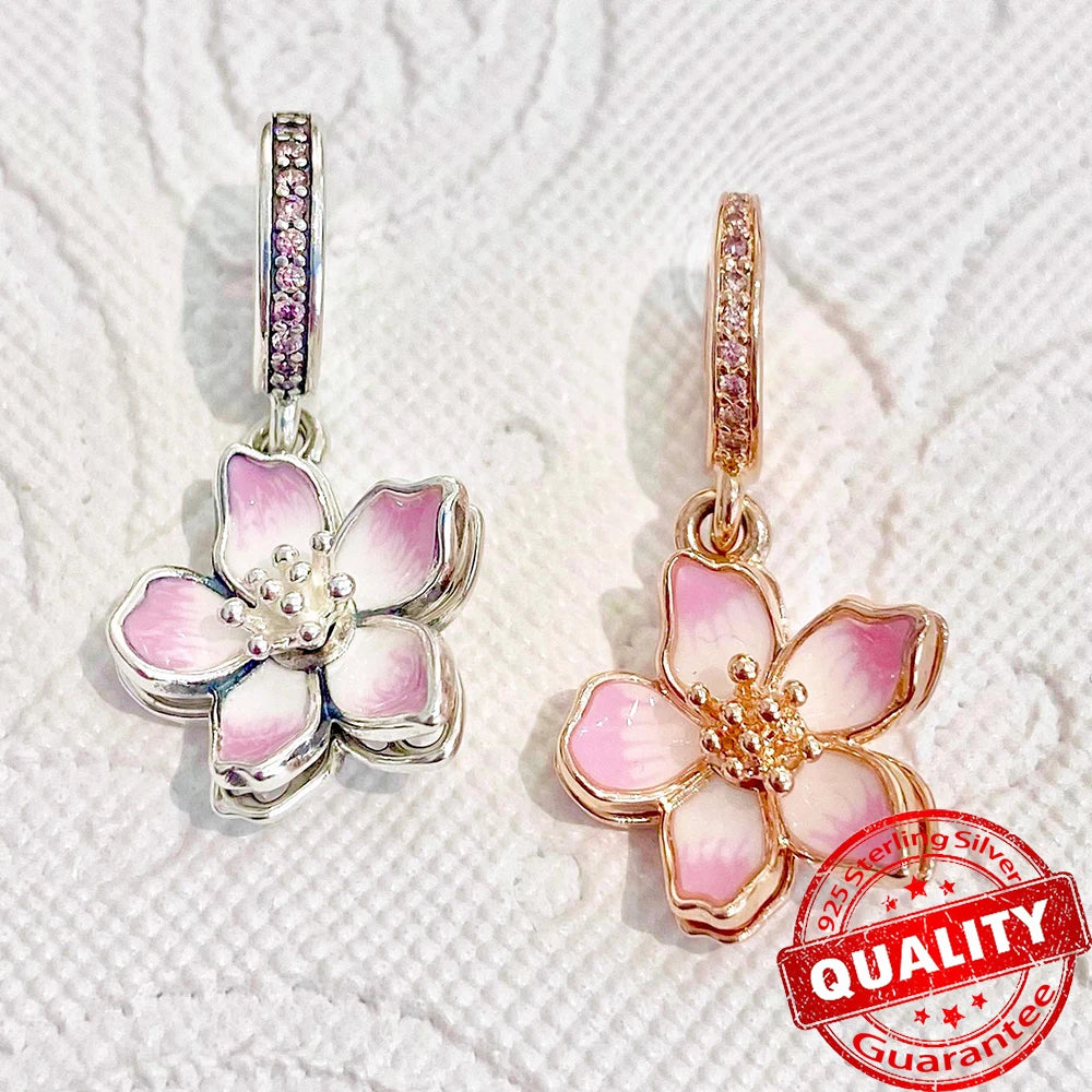 Rose Cherry Blossom Copper Sparkling Medallion Dangle Charms