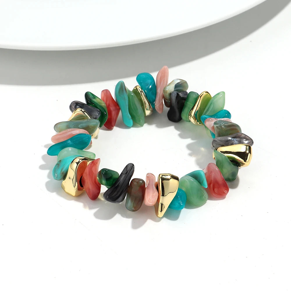 Gold Colorful Chip Stone Beads Necklace Bracelet Sets