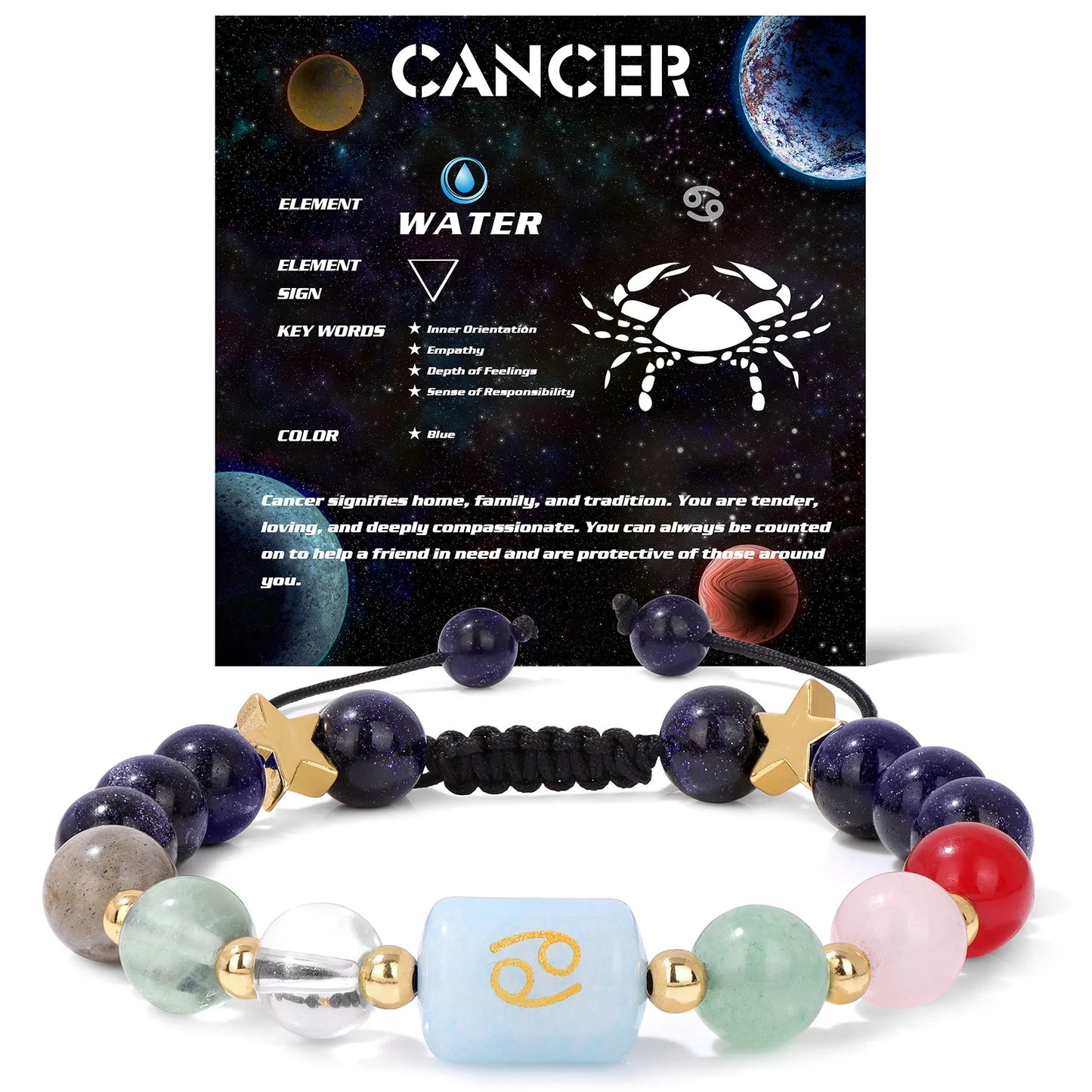 Personalized 12 Zodiac Natural Stone Crystal Beads Bracelet