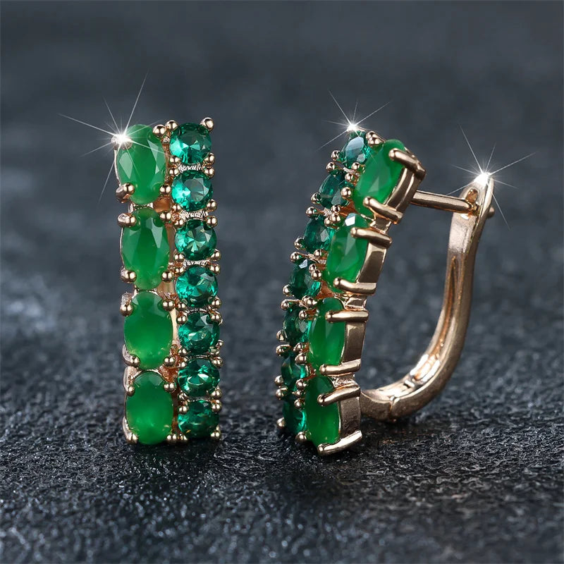 Royal Green Oval Gold Charmed Clip Earrings