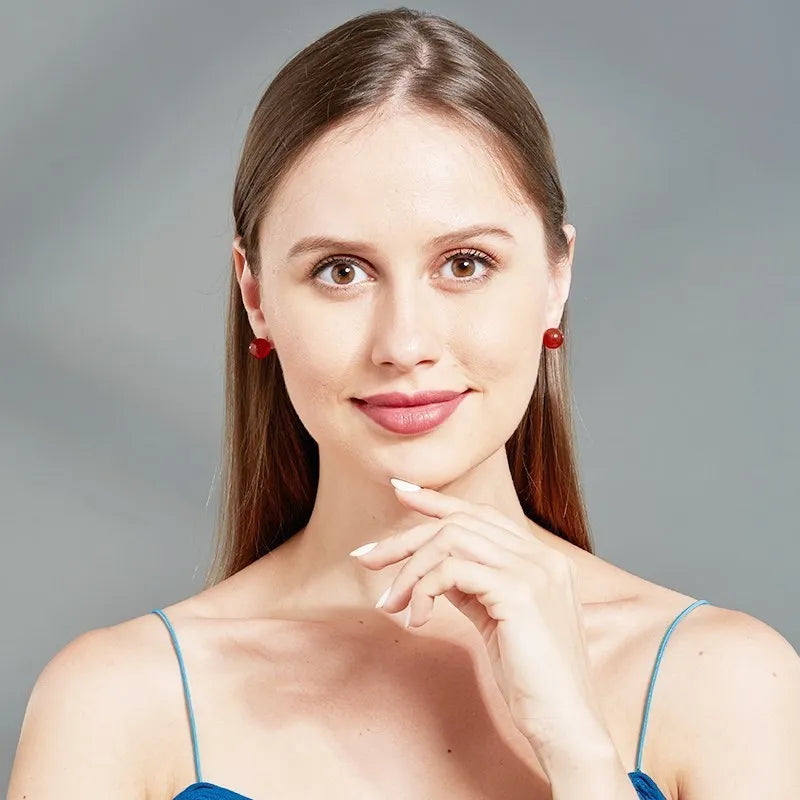 Natural Stone Round Beads Crystal Earring Studs