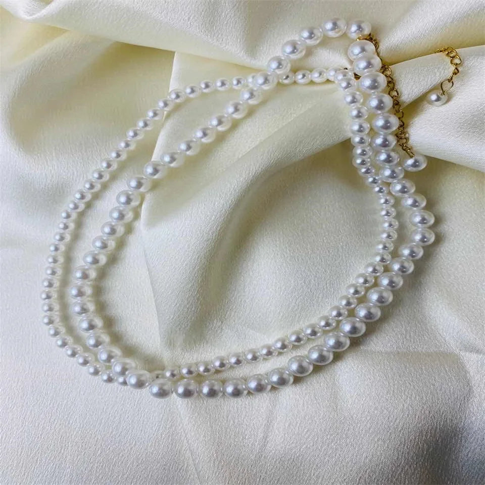 Layered White Pearl Collarbone Necklace
